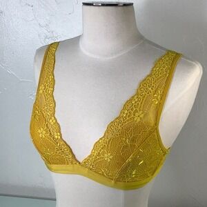 Naja Unlined non padded non Wired yellow lace bralette bra size Small EUC